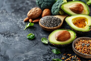 Healthy food concept Vegan sources of omega 3 and unsaturated fats