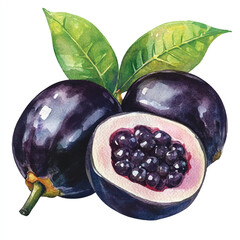 Jaboticaba fruit watercolor clipart illustration