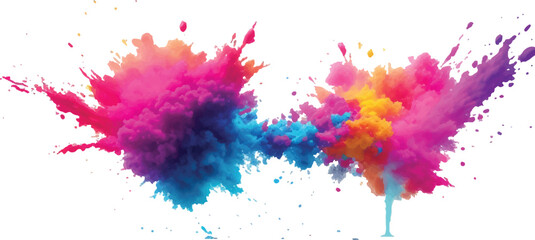 Multicolor powder explosion on White background. Colored cloud. Colorful dust explode. Paint Holi. colorful rainbow Holi paint color powder explosion with bright colors isolated white background.	
