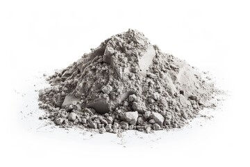 Heap of gray cement powder on white background