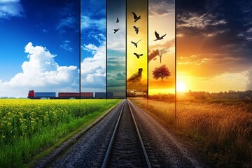 Time-Lapse Journey: From Dawn to Dusk on the Countryside Tracks