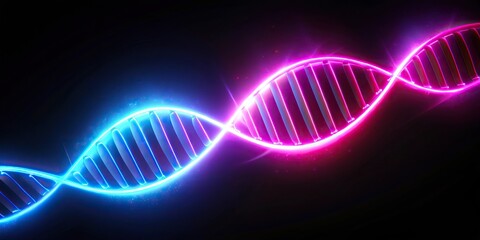 fluorescent DNA strand silhouette on neon background