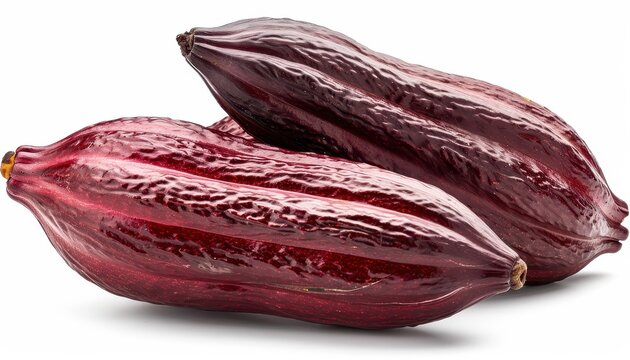 Isolated dark red cocoa fruit on white background with clipping path