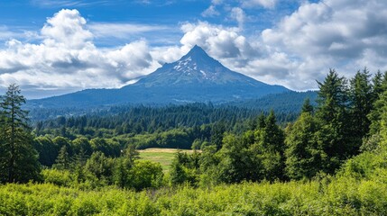 Fototapeta premium Majestic Mountain with Lush Greenery and Blue Skies