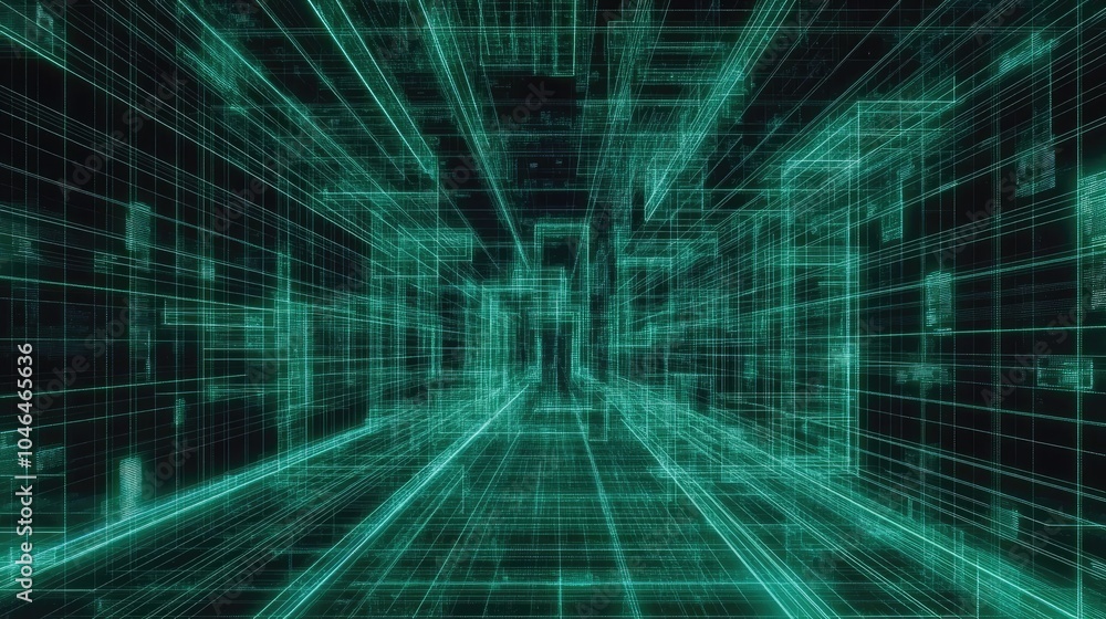 Poster futuristic abstract digital space with grid lines