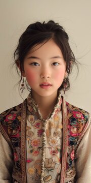 Asian girl wearing a traditional Tibetan chuba