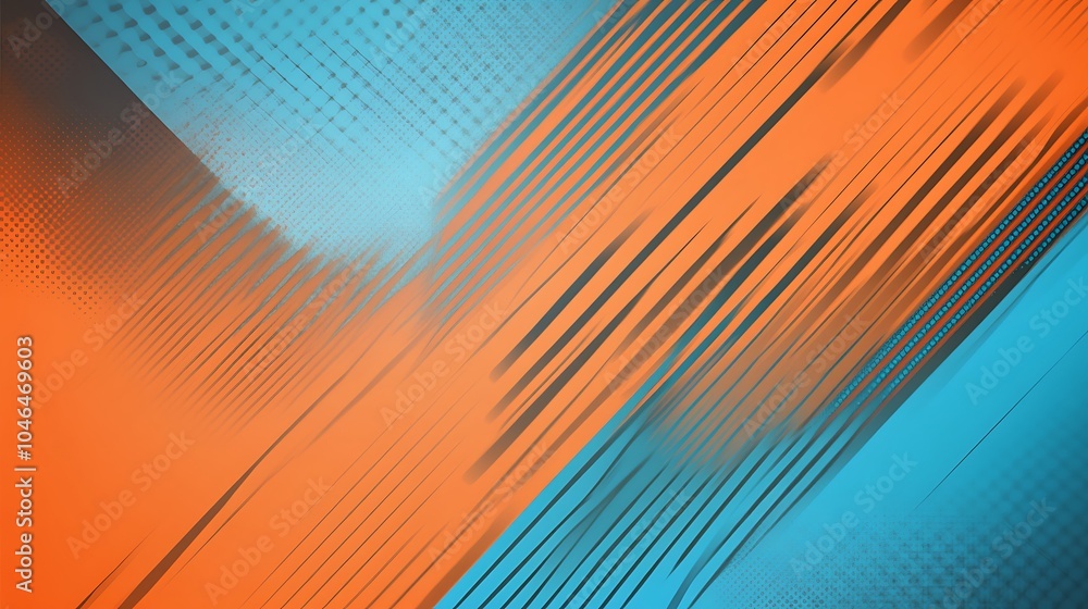 Poster Abstract background with blue and orange diagonal lines and dots.