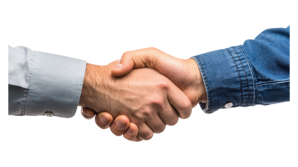 A handshake between two people signifies a mutual agreement in a business context.