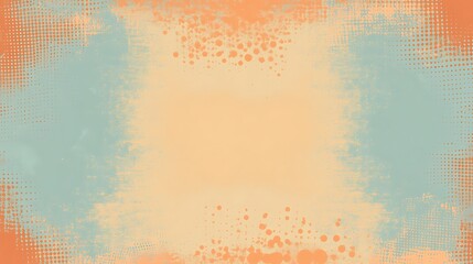 Abstract background with orange and blue paint splatter and dots, copy space in the center.