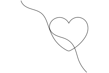 Continuous line drawing of love shape one drawing and outline valentine day vector icon