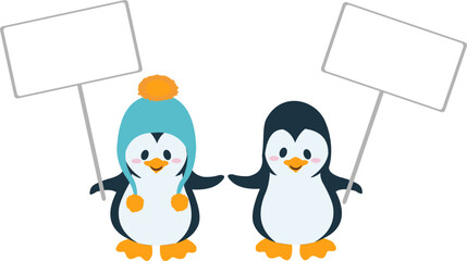 Christmas Penguins With Blank Sign