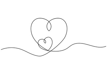 Continuous line drawing of love shape one drawing and outline valentine day vector icon