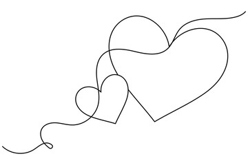 Continuous line drawing of love shape one drawing and outline valentine day vector icon