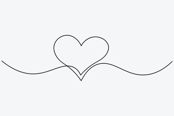 Continuous line drawing of love shape one drawing and outline valentine day vector icon