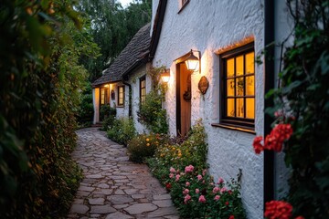 Fototapeta premium Charming cottage nook with warm lighting and delightful details, perfect for a cozy retreat.
