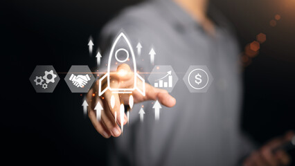 New business startups for young entrepreneurs, new business development ideas, creativity to bring technology to the next level, innovative solutions to new problems, brainstorming for future visions.