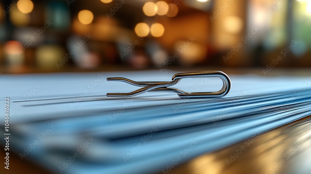 Poster a close-up of a paperclip on a stack of documents.