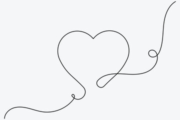 Continuous line drawing of love shape one drawing and outline valentine day vector icon