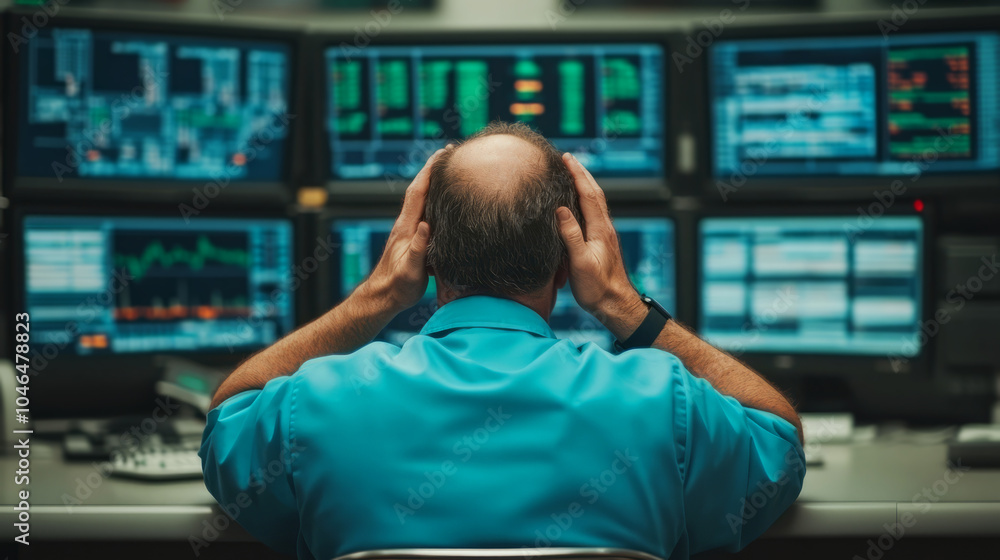 Aufkleber trader analyzing data on trading floor