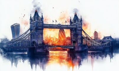 Obraz premium Watercolor the wonderful city of london, Tower Bridge
