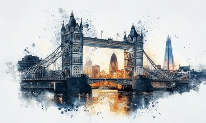 Obraz premium Watercolor the wonderful city of london, Tower Bridge