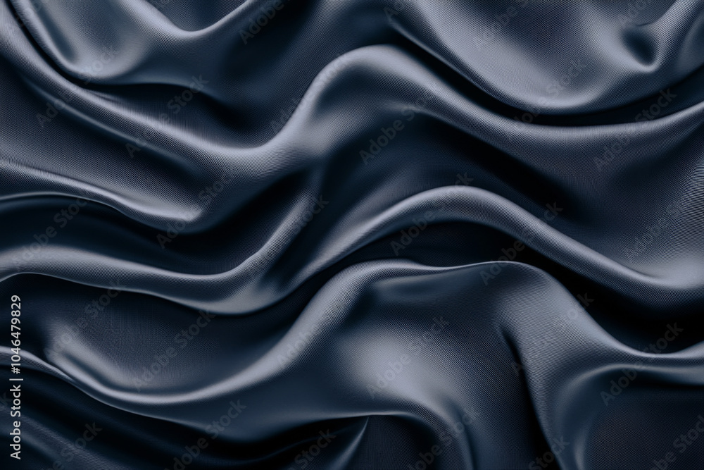 Poster dark satin fabric forming waves. abstract silk background with folds. soft texture of smooth materia