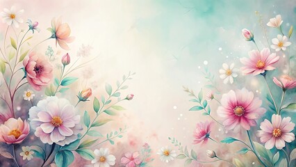 Delicate watercolor flowers against a soft, gradient background, subtle gradients, layered composition, gentle hues, floral patterns