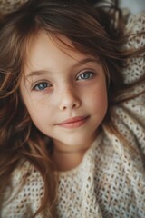 Naklejka premium Close-up shot of a young girl in flat lay