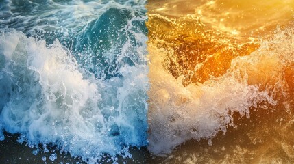 Naklejka premium River and sea waters colliding in dynamic waves during tidal changes.