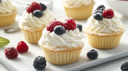 Cupcakes with Whipped Cream and Raspberries