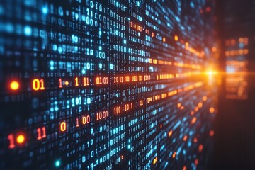 Digital background perfect for technological operations, including neural networks, AI, data transmission and encryption, digital archives, and audio-visual representations for scientific research.