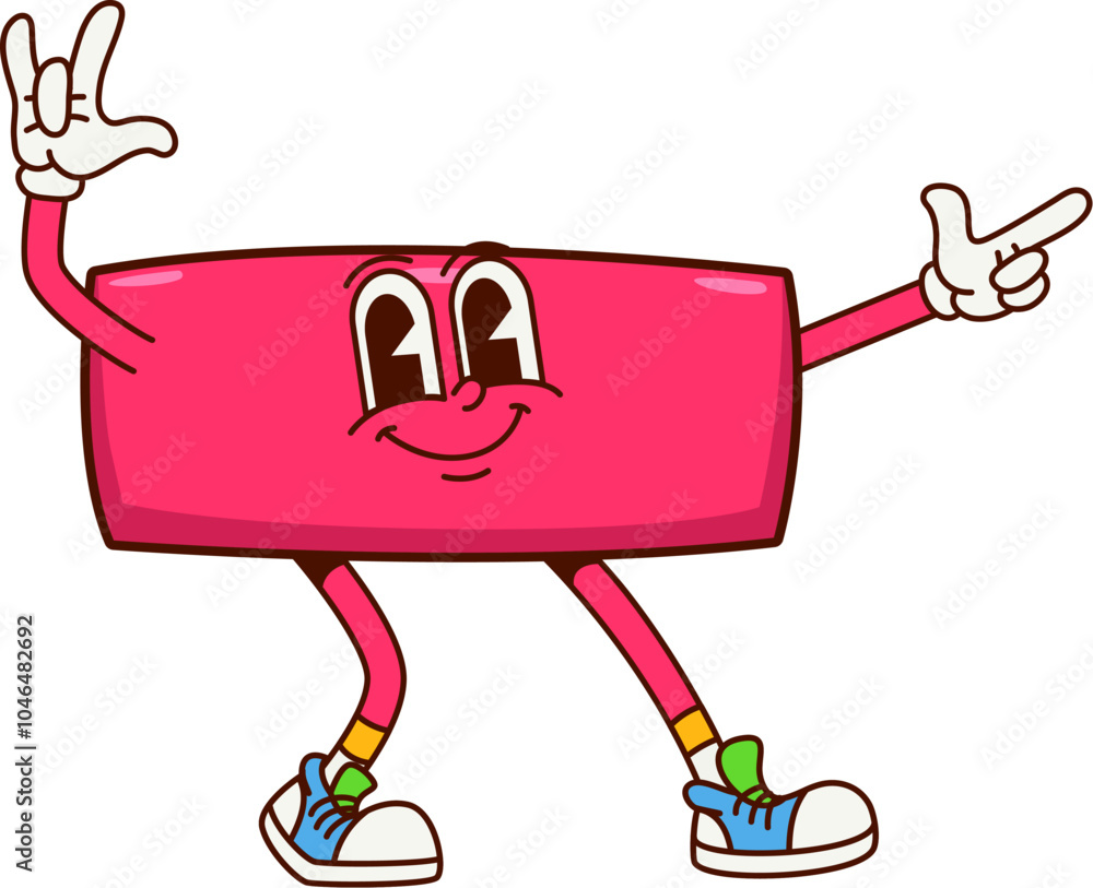 Fototapete cartoon math minus sign groovy character. isolated vector cute and funny mathematics symbol for subt