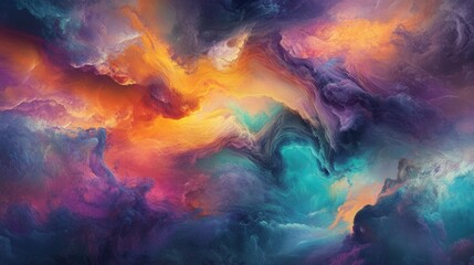 Fantasy sky with bright colors, unusual cloud shapes, hints of purple and teal, surreal and imaginative, perfect for creative stock photo needs,