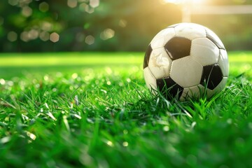 Fototapeta premium Soccer field with green grass as a panoramic banner background EM 2020 concept image