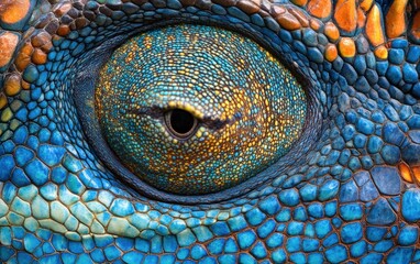 Naklejka premium very beautiful colored chameleon skin macro 