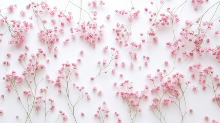 Colorful Gipsophila flowers on marble backdrop with room for text Floral display