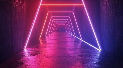 Fototapeta premium Abstract neon lines glowing hallway illuminated futuristic gaming background theme wallpaper AI generated image