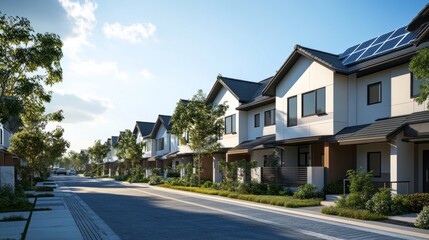 Obraz premium A row of houses with a street in between