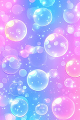 Colorful Transparent Bubbles in a Dreamy Sky Background with Sparkling Light Effects – Perfect for Soft, Gentle, and Playful Design Projects