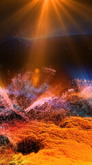 Landscape of a futuristic planet. Magic digital futuristic glowing energy particles.
