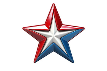 Fototapeta premium Red, white, and blue star with a metallic texture, symbolizing patriotism and celebration, isolated on a transparent background.