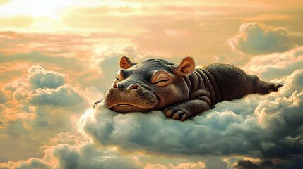 Snarky Baby Hippo Relaxing on a Cloud