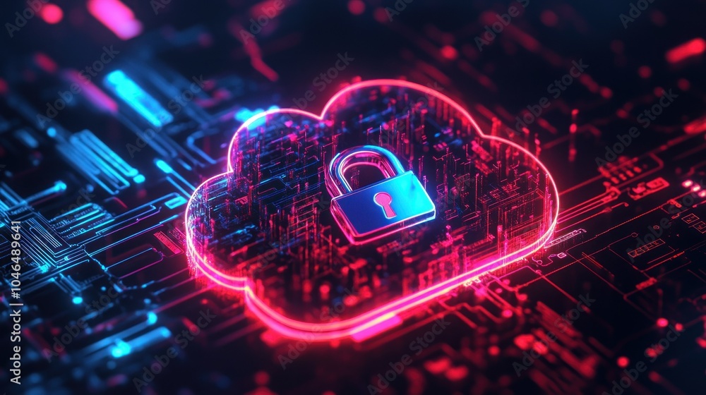 Poster cloud in padlock with the theme of cyber visual data security the future of advanced technology back