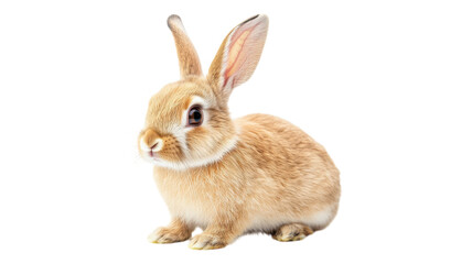 Obraz premium A cute brown rabbit sitting attentively on a transparent background, showcasing its soft fur and curious expression in bright lighting.