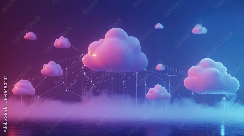 Poster clouds concept interconnected network storage data transfer modern digital technology background wal