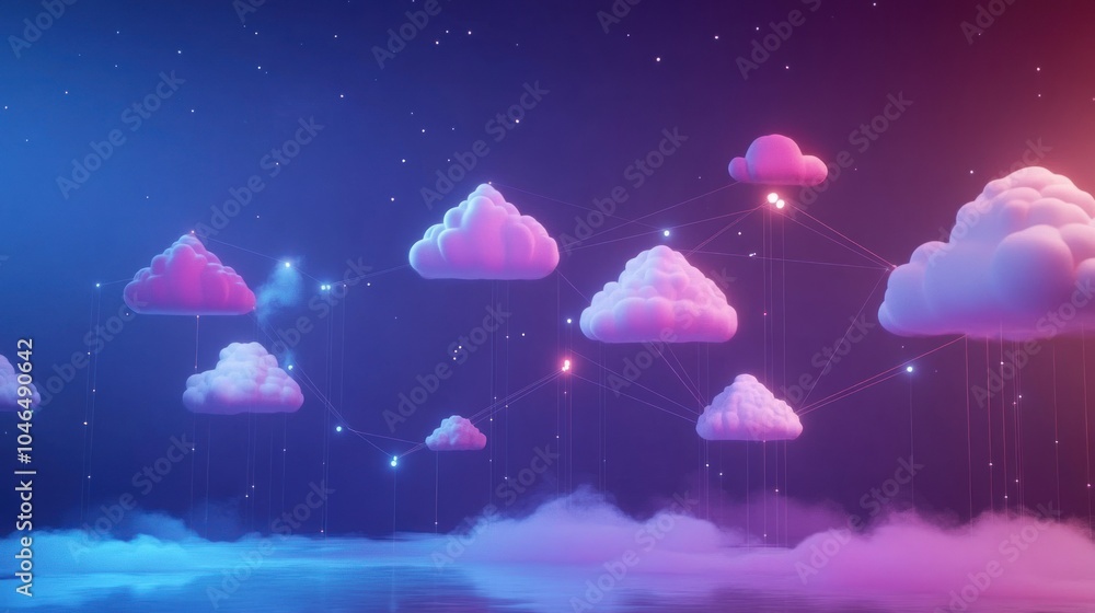 Poster clouds concept interconnected network storage data transfer modern digital technology background wal