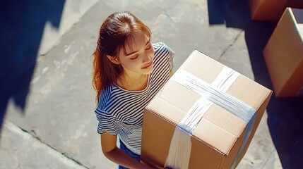 Warehouse Worker Organizing Boxes in Bright Environment