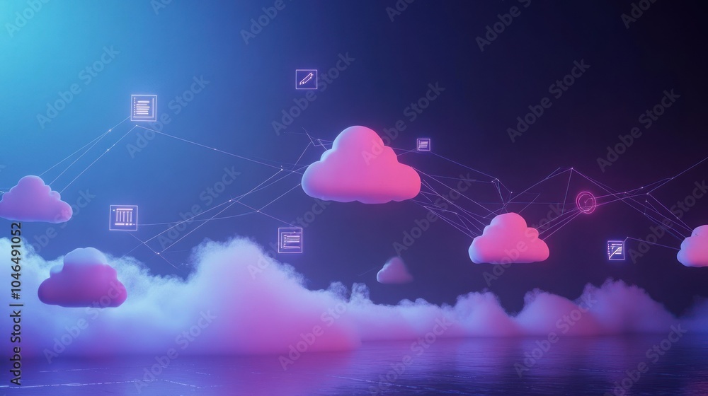 Aufkleber clouds concept interconnected network storage data transfer modern digital technology background wal