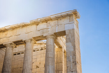 Close up of the colums of the Acropolis in Athens, Greece