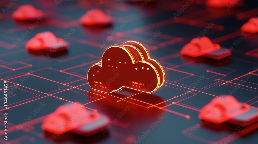 Aufkleber clouds red concept interconnected network storage full data transfer modern digital technology backg